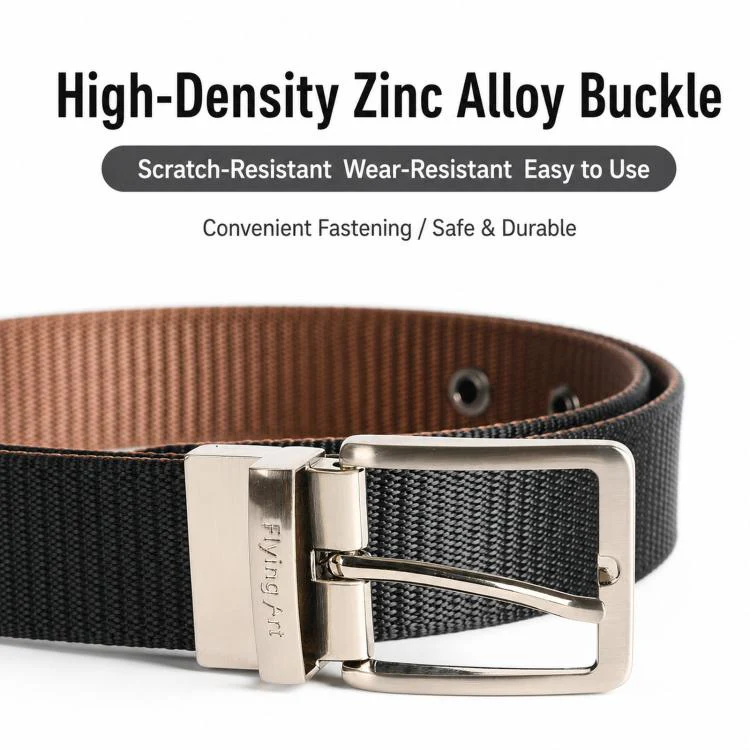360 Degree Rotating Pin Buckle Belt Men Casual Nylon Alloy Belt, Length: 115cm(Black Khaki) - Image 8