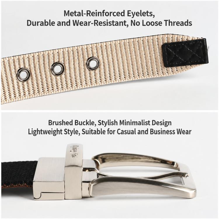 360 Degree Rotating Pin Buckle Belt Men Casual Nylon Alloy Belt, Length: 115cm(Black White Stripes) - Image 6