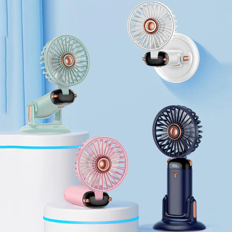 360-Degree Rotation Foldable Handheld Desk Fan Wall Mounted Rechargeable Portable Mini Fan(Green) - Image 2