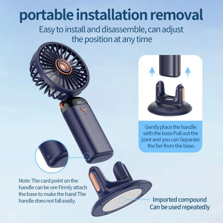 360-Degree Rotation Foldable Handheld Desk Fan Wall Mounted Rechargeable Portable Mini Fan(White) - Image 3