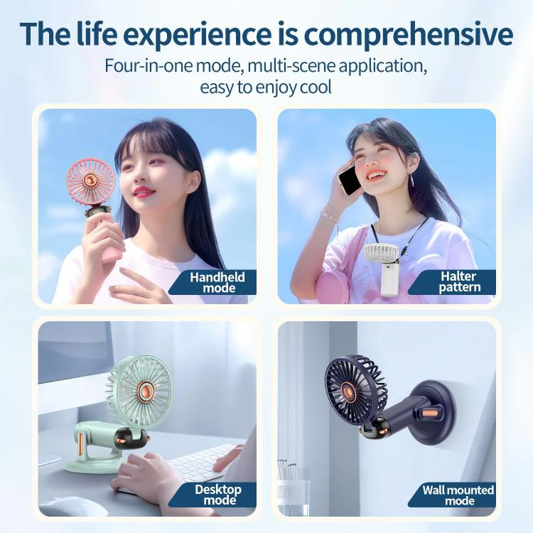 360-Degree Rotation Foldable Handheld Desk Fan Wall Mounted Rechargeable Portable Mini Fan(White) - Image 4