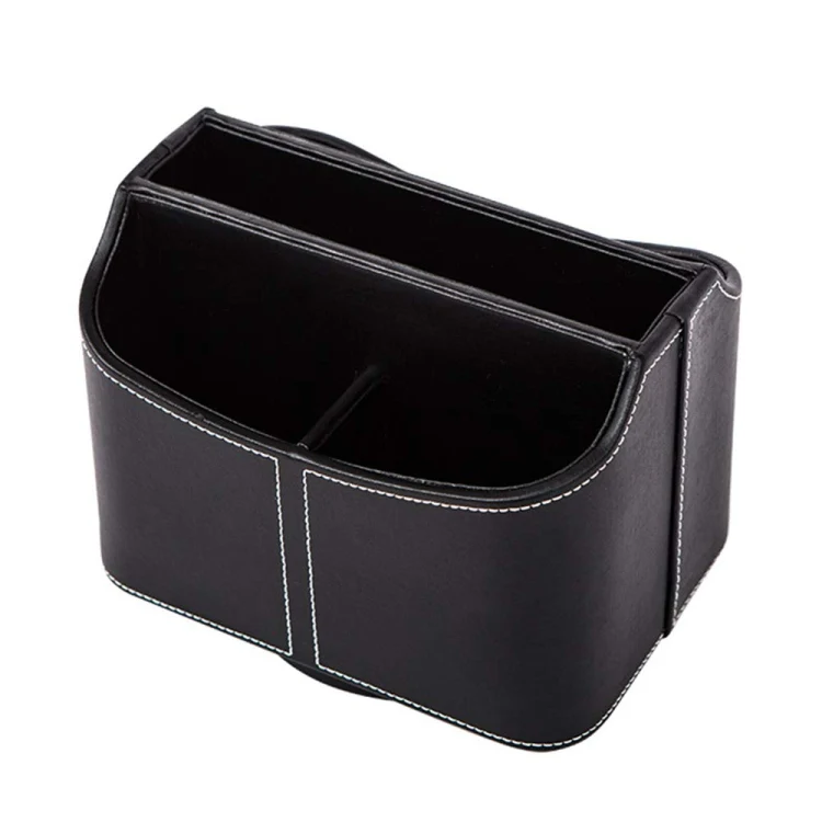 360 Degrees Rotating Desk Organizer Storage Box PU Leather Remote Control Holder, Style: Antique Pattern - Image 3