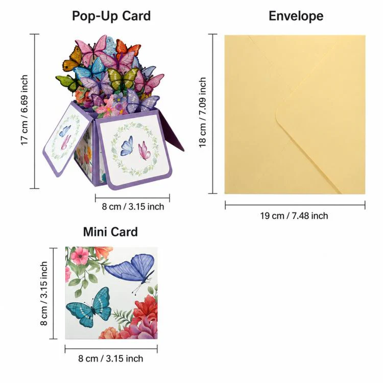 3D Pop-Up Box Butterfly Greeting Card Purple Butterfly Blessing Card - Image 7