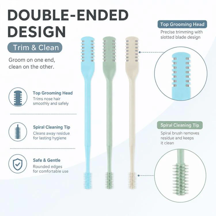 3pcs/Pack 360 Degree Rotating Double Blade Design Double Head Nose Hair Razor(Creamy Yellow+Blue+Green) - Image 3