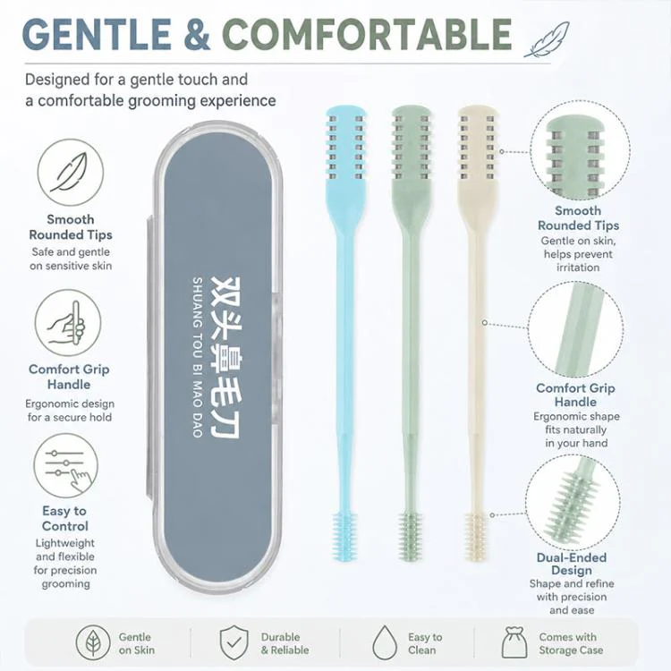 3pcs/Pack 360 Degree Rotating Double Blade Design Double Head Nose Hair Razor(Creamy Yellow+Blue+Green) - Image 5