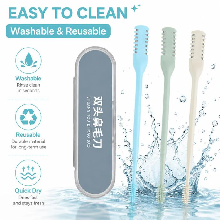 3pcs/Pack 360 Degree Rotating Double Blade Design Double Head Nose Hair Razor(Creamy Yellow+Blue+Green) - Image 7
