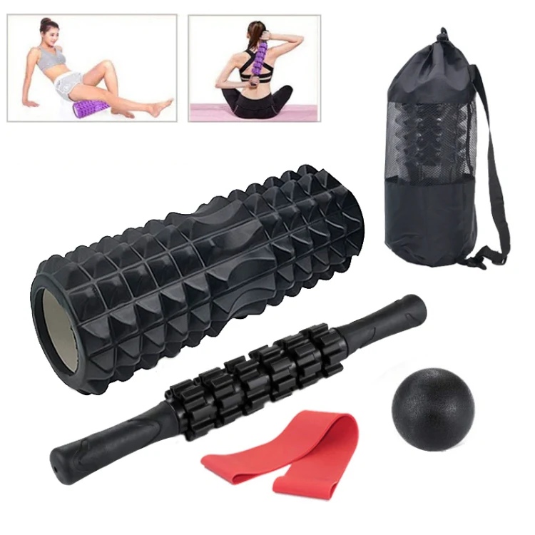 3pcs/set Crescent Hollow Foam Roller Yoga Column Set Fitness Muscle Relaxation Massager Set(33cm Blue) - Image 2