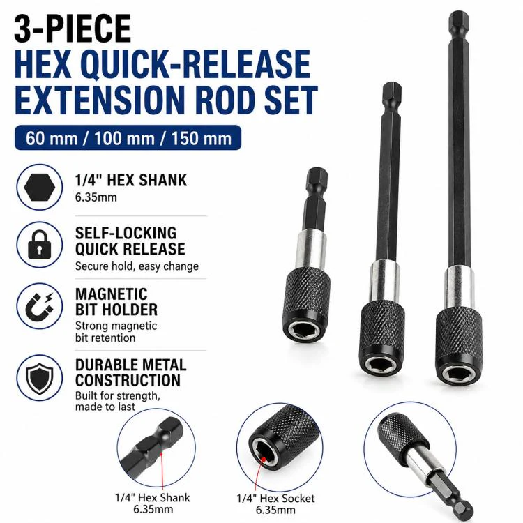 3pcs / Set Hexagonal Electric Drill Driver Extension Quick Conversion Bits(60+100+150mm) - Image 2