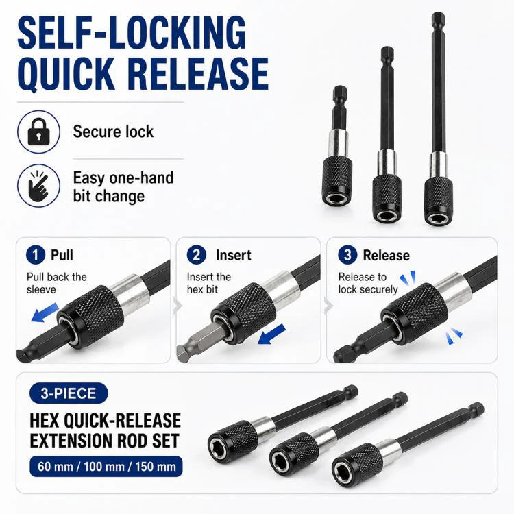 3pcs / Set Hexagonal Electric Drill Driver Extension Quick Conversion Bits(60+100+150mm) - Image 5
