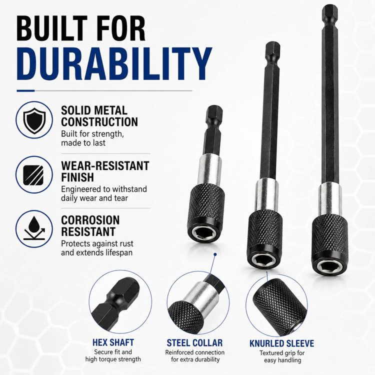 3pcs / Set Hexagonal Electric Drill Driver Extension Quick Conversion Bits(60+100+150mm) - Image 6