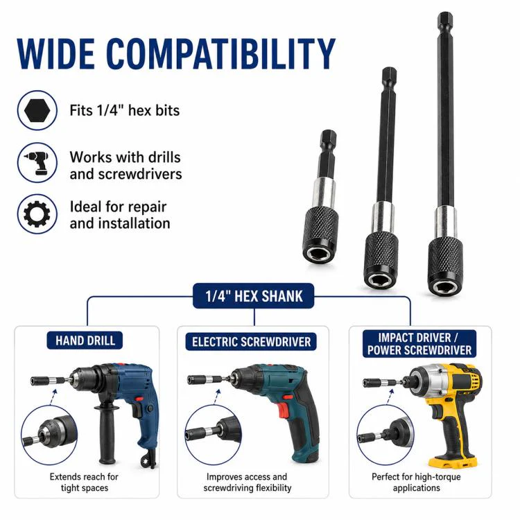 3pcs / Set Hexagonal Electric Drill Driver Extension Quick Conversion Bits(60+100+150mm) - Image 8