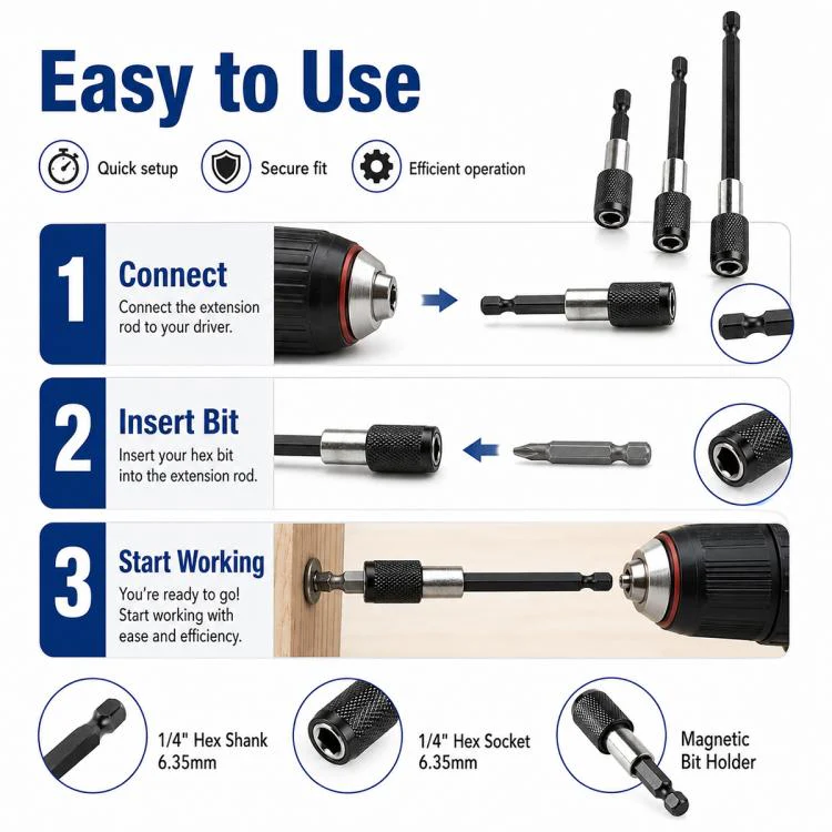 3pcs / Set Hexagonal Electric Drill Driver Extension Quick Conversion Bits(60+100+150mm) - Image 9