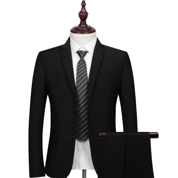 3pcs /Set Men Formal Business Suit Blazers Wedding Dress Groom Group Suits, Size: L(2 Button Black Jacket+Shirt+Pants)
