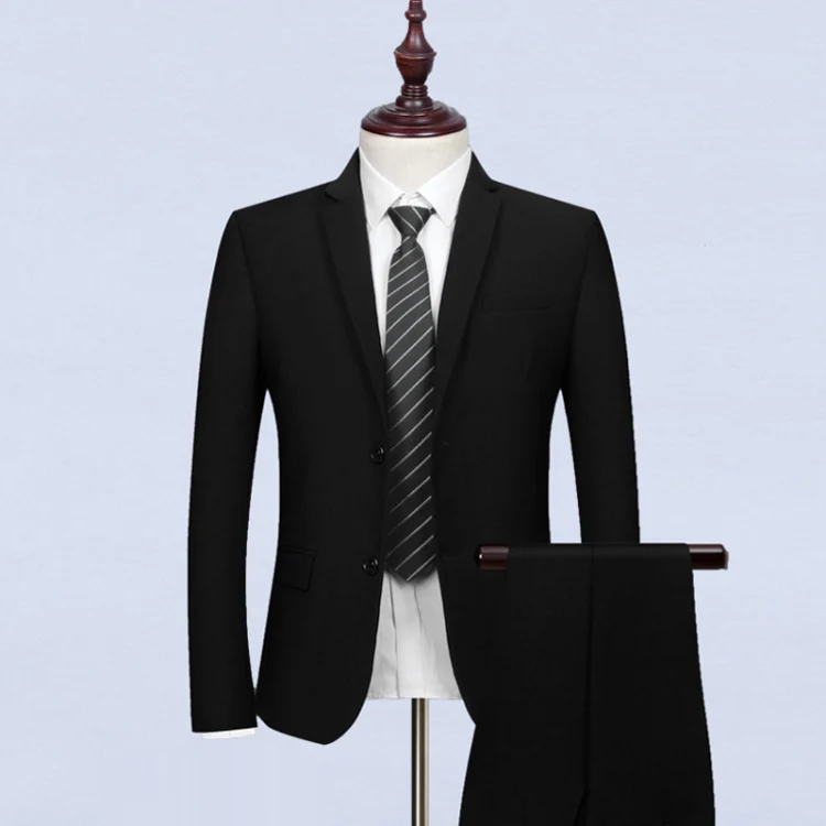 3pcs /Set Men Formal Business Suit Blazers Wedding Dress Groom Group Suits, Size: XXL(2 Button Black Jacket+Shirt+Pants) - Image 3