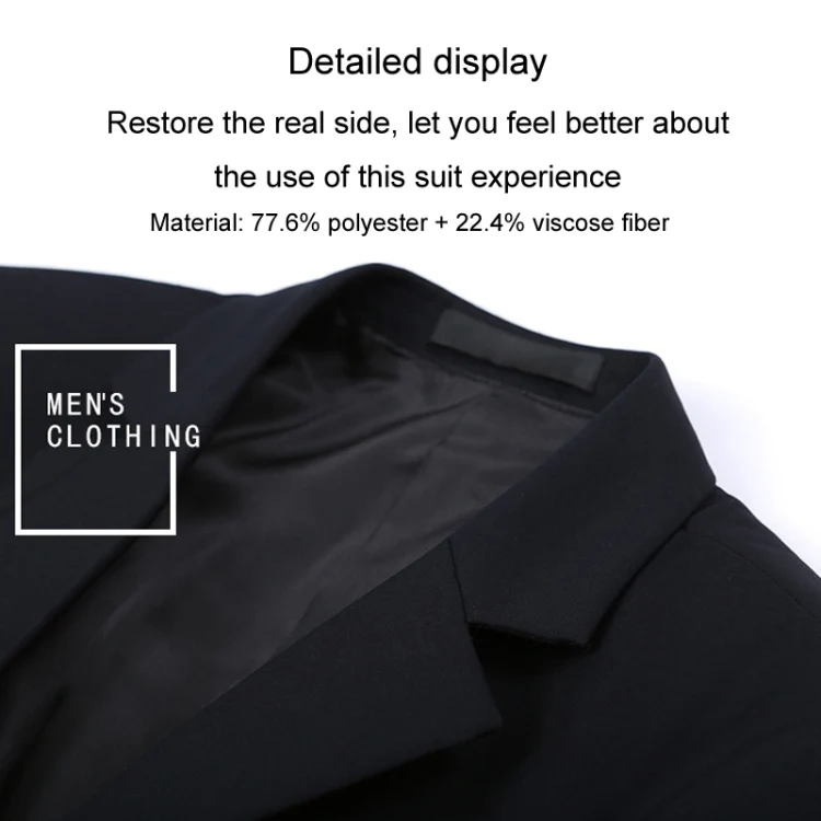 3pcs /Set Men Formal Business Suit Blazers Wedding Dress Groom Group Suits, Size: XXXL(2 Button Black Jacket+Vest+Pants) - Image 5