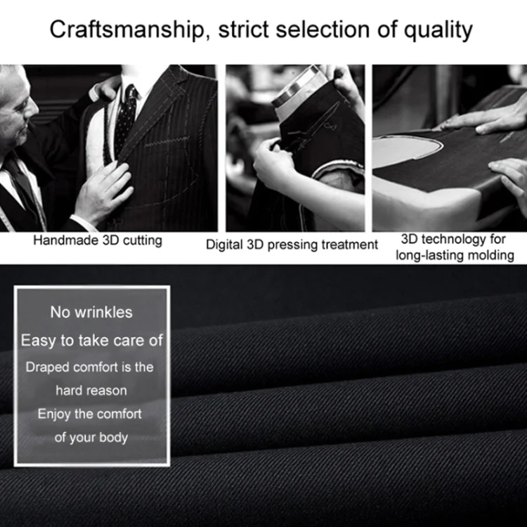 3pcs /Set Men Formal Business Suit Blazers Wedding Dress Groom Group Suits, Size: XXXL(2 Button Navy Jacket+Vest+Pants) - Image 8