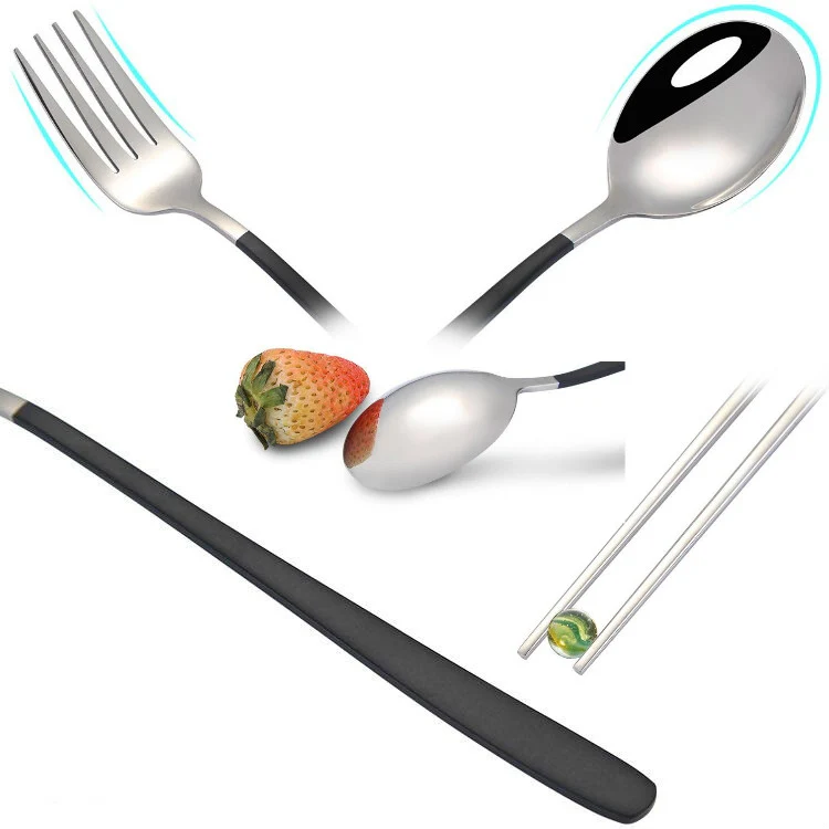 3pcs / Set Portable Stainless Steel Tableware Creative Set Chopsticks Spoon Fork Gift, Color:Black - Image 4