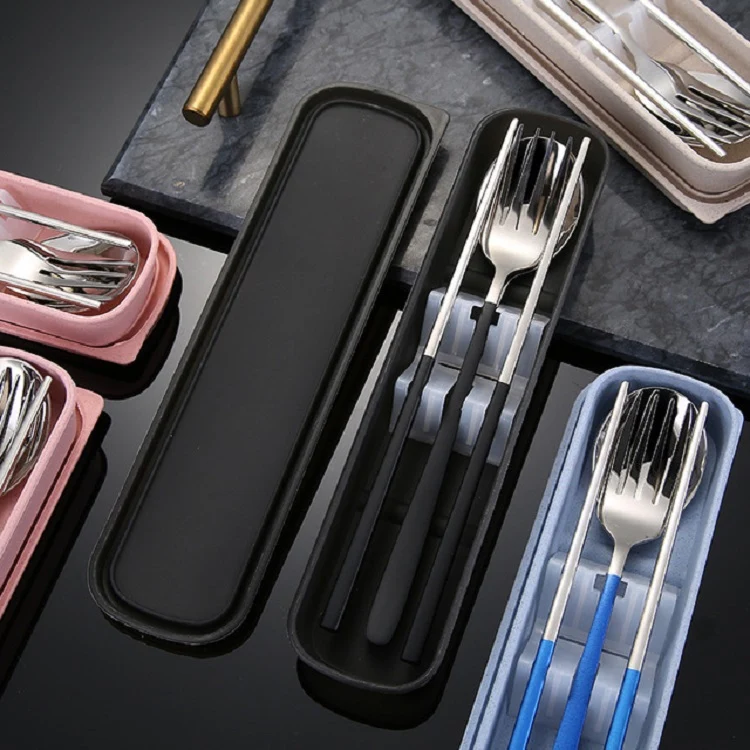 3pcs / Set Portable Stainless Steel Tableware Creative Set Chopsticks Spoon Fork Gift, Color:Black - Image 6