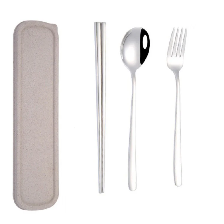 3pcs / Set Portable Stainless Steel Tableware Creative Set Chopsticks Spoon Fork Gift, Color:Steel