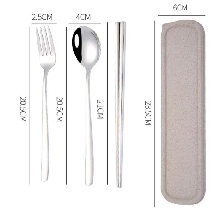 3pcs / Set Portable Stainless Steel Tableware Creative Set Chopsticks Spoon Fork Gift, Color:Steel - Image 2