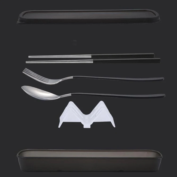 3pcs / Set Portable Stainless Steel Tableware Creative Set Chopsticks Spoon Fork Gift, Color:Steel - Image 3