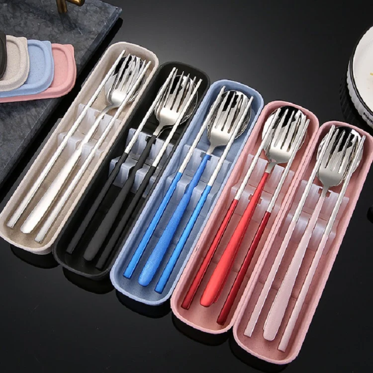 3pcs / Set Portable Stainless Steel Tableware Creative Set Chopsticks Spoon Fork Gift, Color:Steel - Image 7