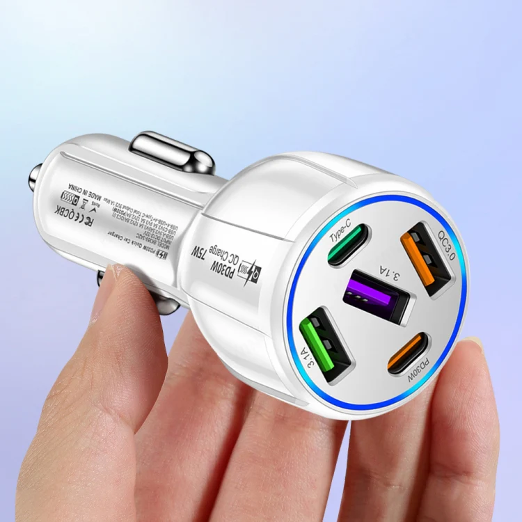 3USB+2PD 75W Dual Line Car Mobile Phone Fast Charging Charger(White) - Image 2