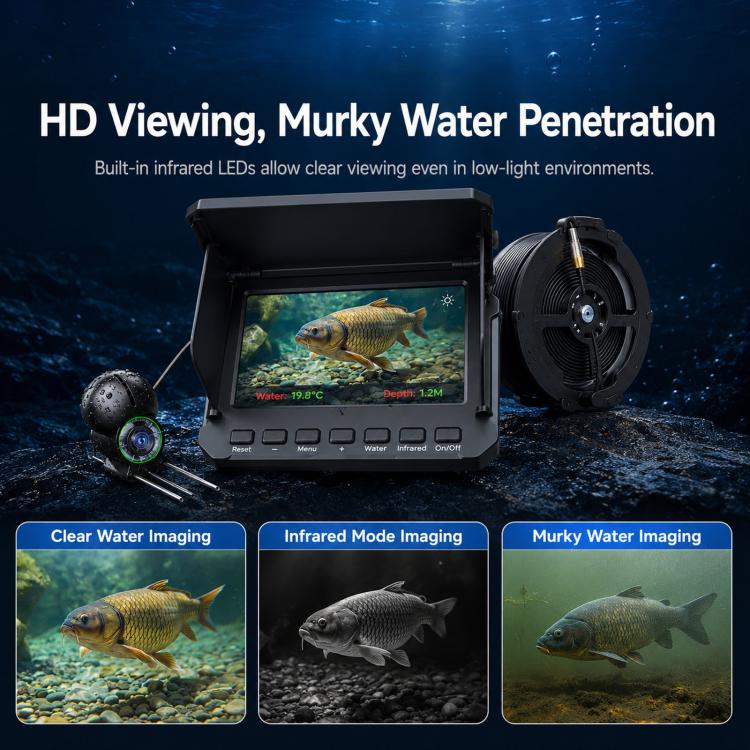 4.3 inch Fully Waterproof Screen + Fish Finder With Temperature & Depth Sensors HD Visual Underwater Fishing Probe, Length: 15m - Image 4