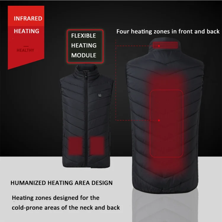 4 Area Single Control USB Electric Heating Undershirt Intelligent Warm Vest, Size: XXL(Red) - Image 3