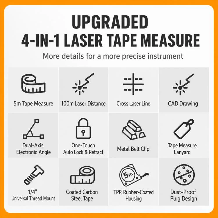 4 in 1 High-Precision Infrared Cross Line Bluetooth Laser Rangefinder, Measuring Distance:60m(Yellow) - Image 4