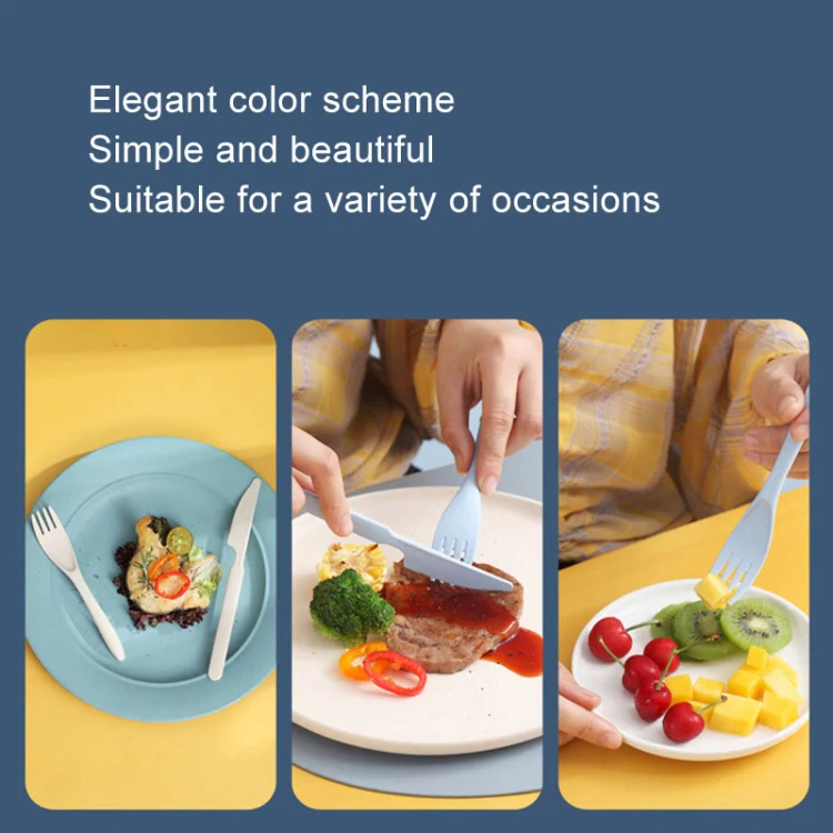 4 In 1 Portable Wheat Straw Tableware Set Outdoor Travel Storage Tableware Box, Style: B With Knife (Pink) - Image 8
