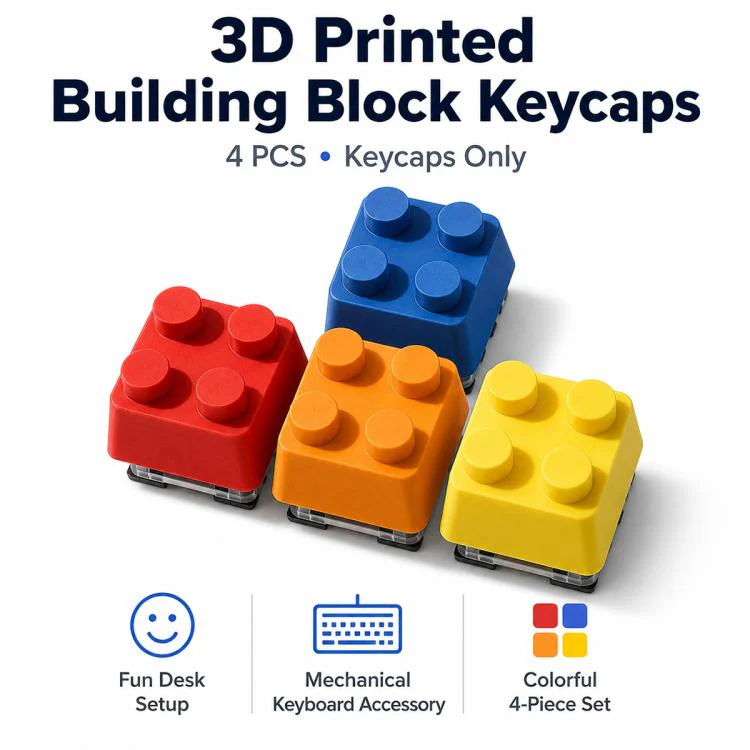 4-key Creative 3D Building Blocks Cross-Stem Keycap(Red+Blue+Yellow+Orange) - Image 2