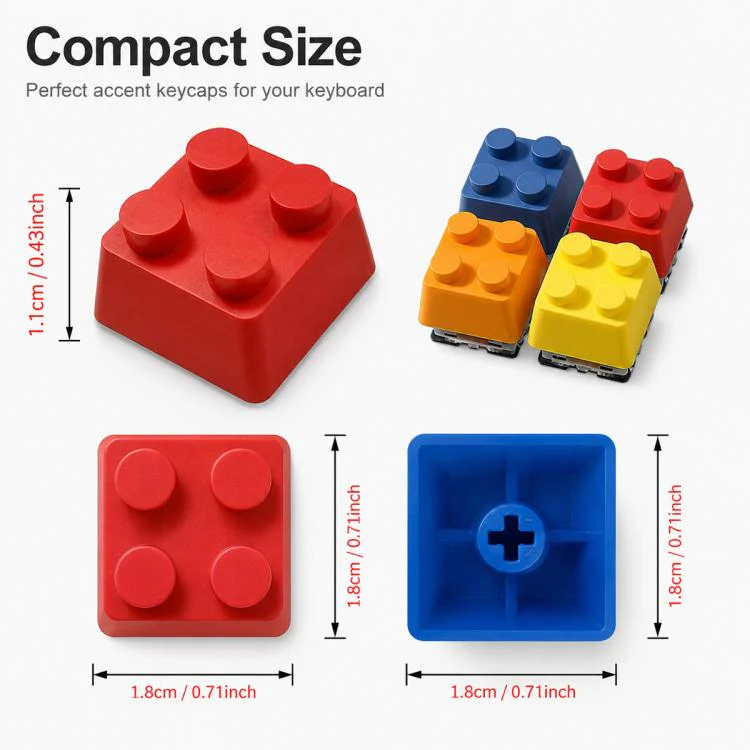4-key Creative 3D Building Blocks Cross-Stem Keycap(Red+Blue+Yellow+Orange) - Image 3