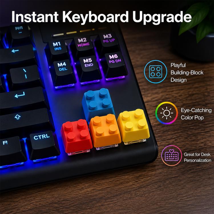 4-key Creative 3D Building Blocks Cross-Stem Keycap(Red+Blue+Yellow+Orange) - Image 4