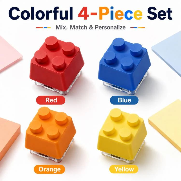 4-key Creative 3D Building Blocks Cross-Stem Keycap(Red+Blue+Yellow+Orange) - Image 9