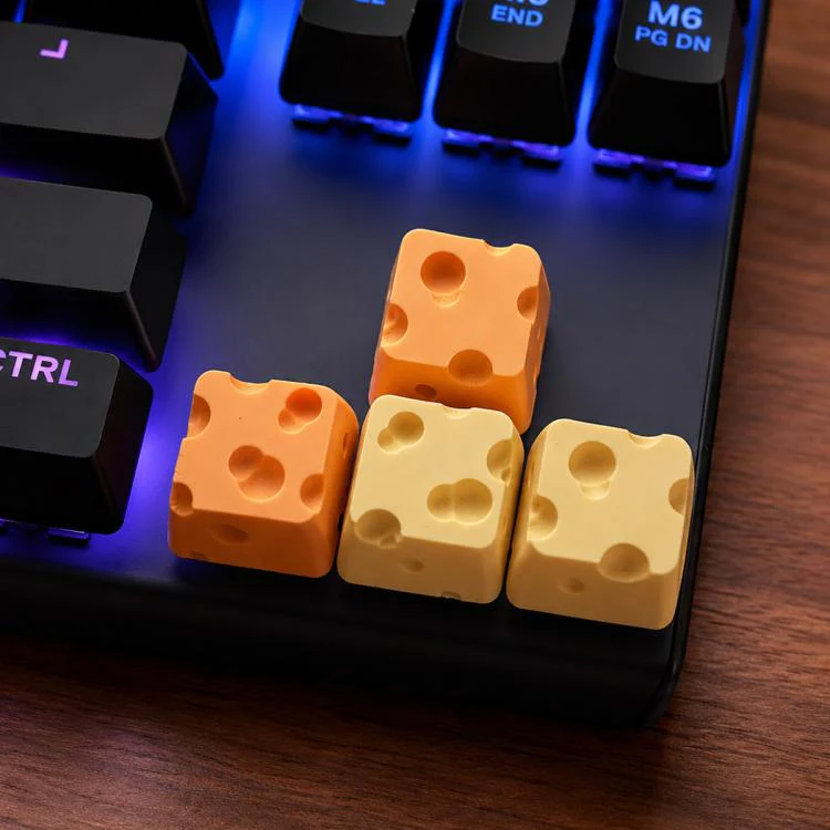 4-key Creative 3D Cheese Themed Cross-Stem Keycap(Yellow x 2 + Orange x 2)