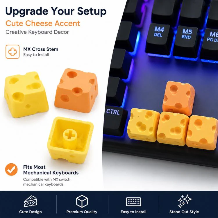 4-key Creative 3D Cheese Themed Cross-Stem Keycap(Yellow x 2 + Orange x 2) - Image 10