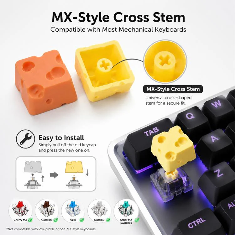 4-key Creative 3D Cheese Themed Cross-Stem Keycap(Yellow x 2 + Orange x 2) - Image 5