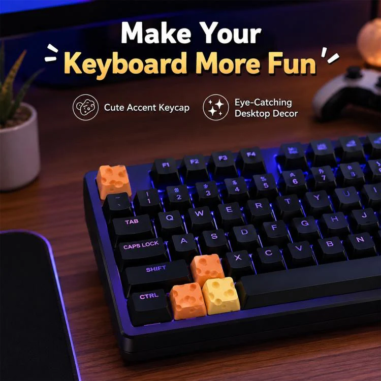 4-key Creative 3D Cheese Themed Cross-Stem Keycap(Yellow x 2 + Orange x 2) - Image 6