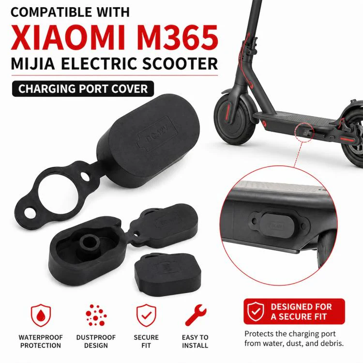 4 PCS Silicone Charging Port Waterproof Cover Dust-proof Plug Electric Scooter Accessories for Xiaomi Mijia M365(Black) - Image 6