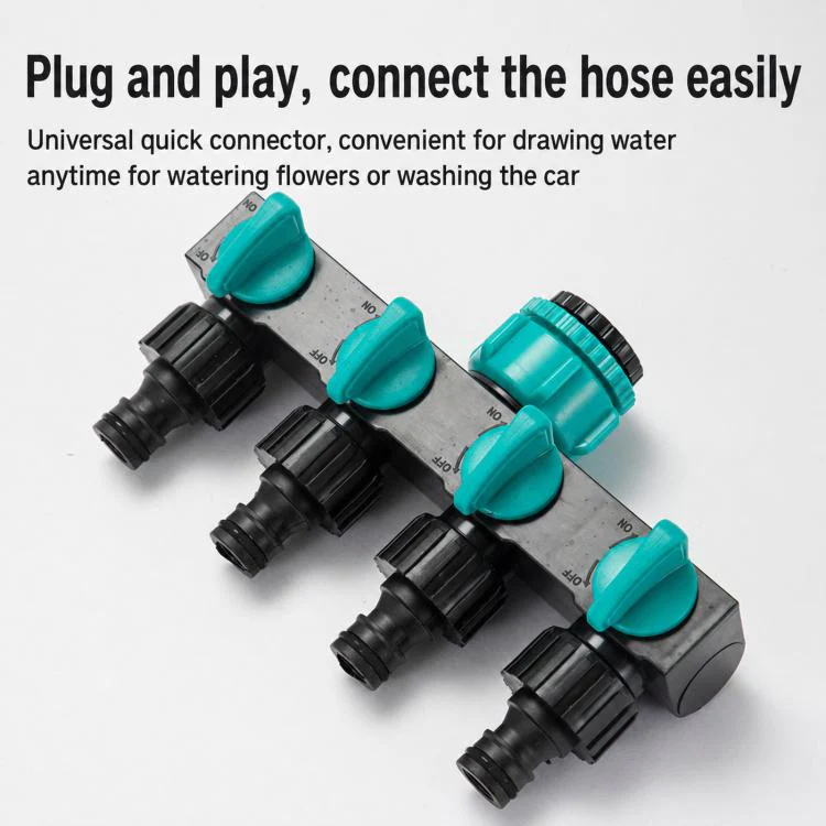 4-Way Water Tap Splitter With On-Off Switch 1 Inlet 4 Outlets Quick Connect Valve Connector(Blue) - Image 3