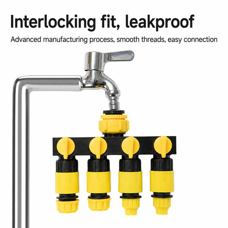 4-Way Water Tap Splitter With On-Off Switch 1 Inlet 4 Outlets Quick Connect Valve Connector(Yellow) - Image 5