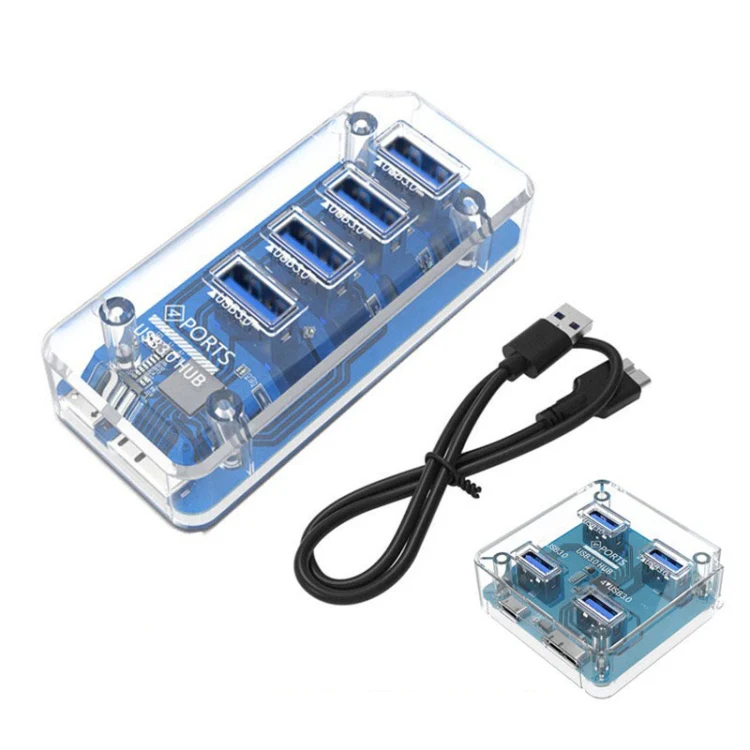 4 x USB 3.0 HUB 5Gbps Transparent Docking Station USB Adapter Splitter(Rectangle) - Image 2