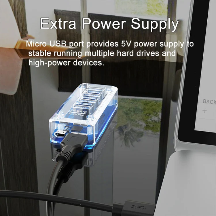 4 x USB 3.0 HUB 5Gbps Transparent Docking Station USB Adapter Splitter(Rectangle) - Image 6