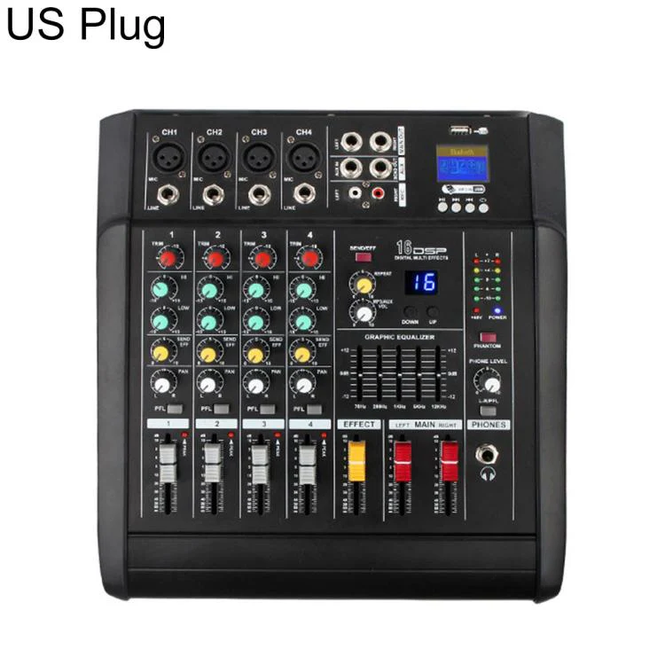 402D 4-Channel Multi-function Professional Bluetooth Mixer with Amplifier, Plug Type:US Plug(Black)