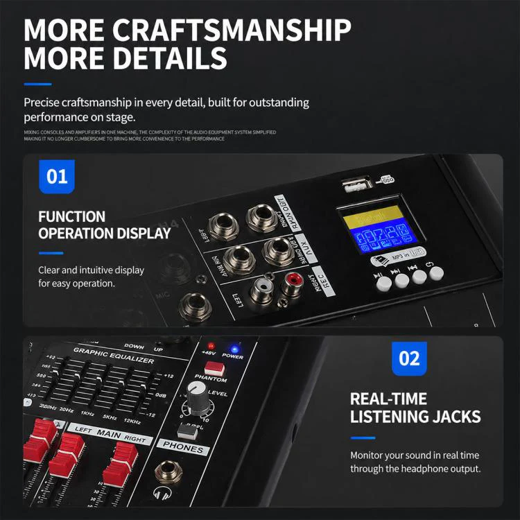 402D 4-Channel Multi-function Professional Bluetooth Mixer with Amplifier, Plug Type:US Plug(Black) - Image 11