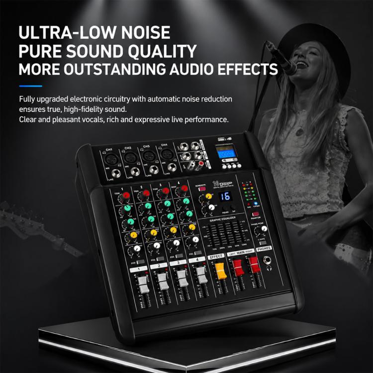 402D 4-Channel Multi-function Professional Bluetooth Mixer with Amplifier, Plug Type:US Plug(Black) - Image 15