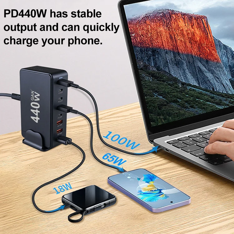 440W GaN USB Power Adapter Travel Charger with 3 x USB, 5 x PD Port, Plug:AU Plug(White) - Image 6