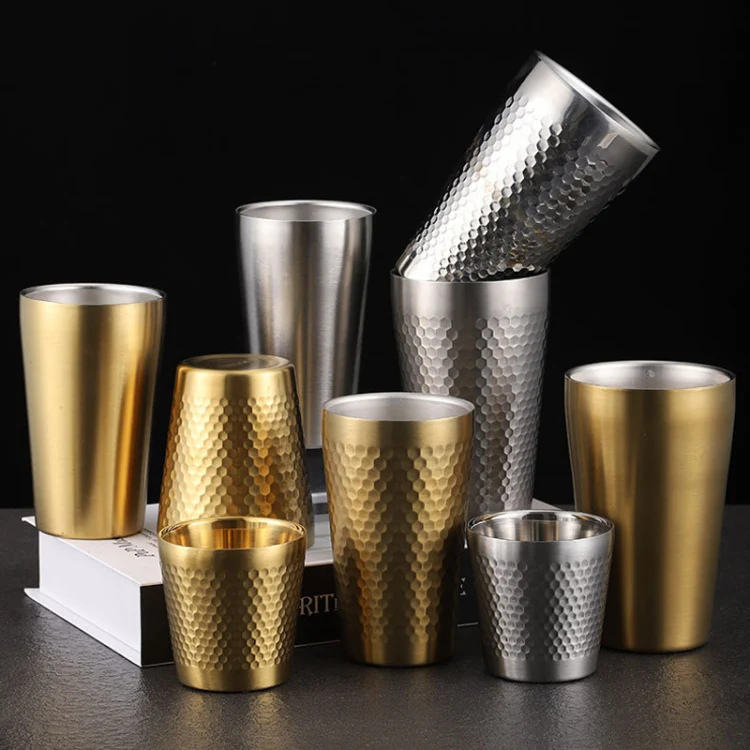 450ml 304 Stainless Steel Hammer Mug Thickened Double-Layer Restaurant Tea Cups(Silver) - Image 2