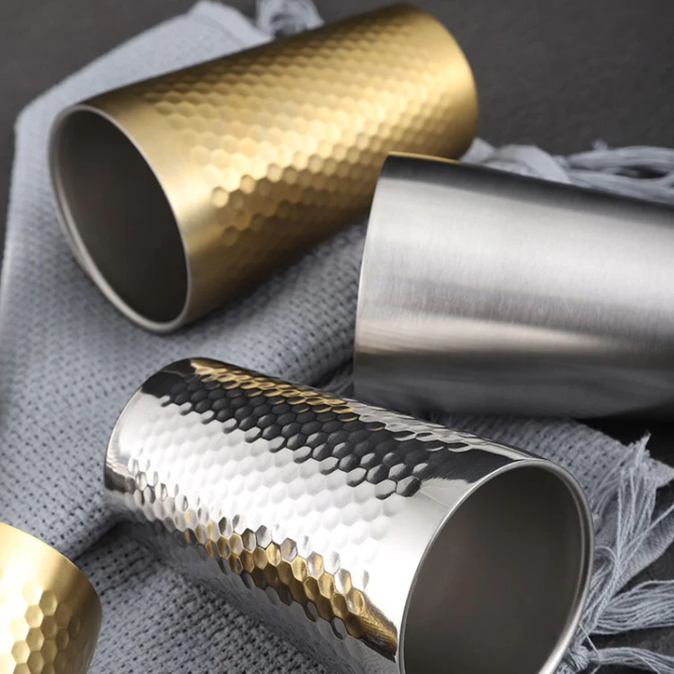 450ml 304 Stainless Steel Hammer Mug Thickened Double-Layer Restaurant Tea Cups(Silver) - Image 7